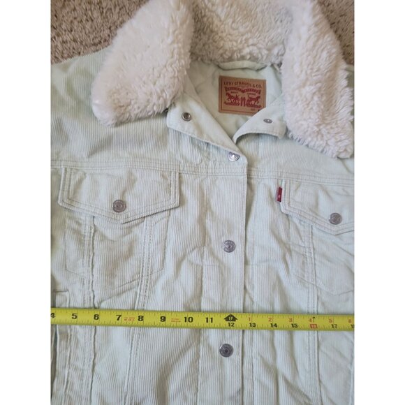 Levi's Corduroy Women's Size XL Jacket Polyester Fur Sherpa Light Green Trucker - Picture 3 of 5